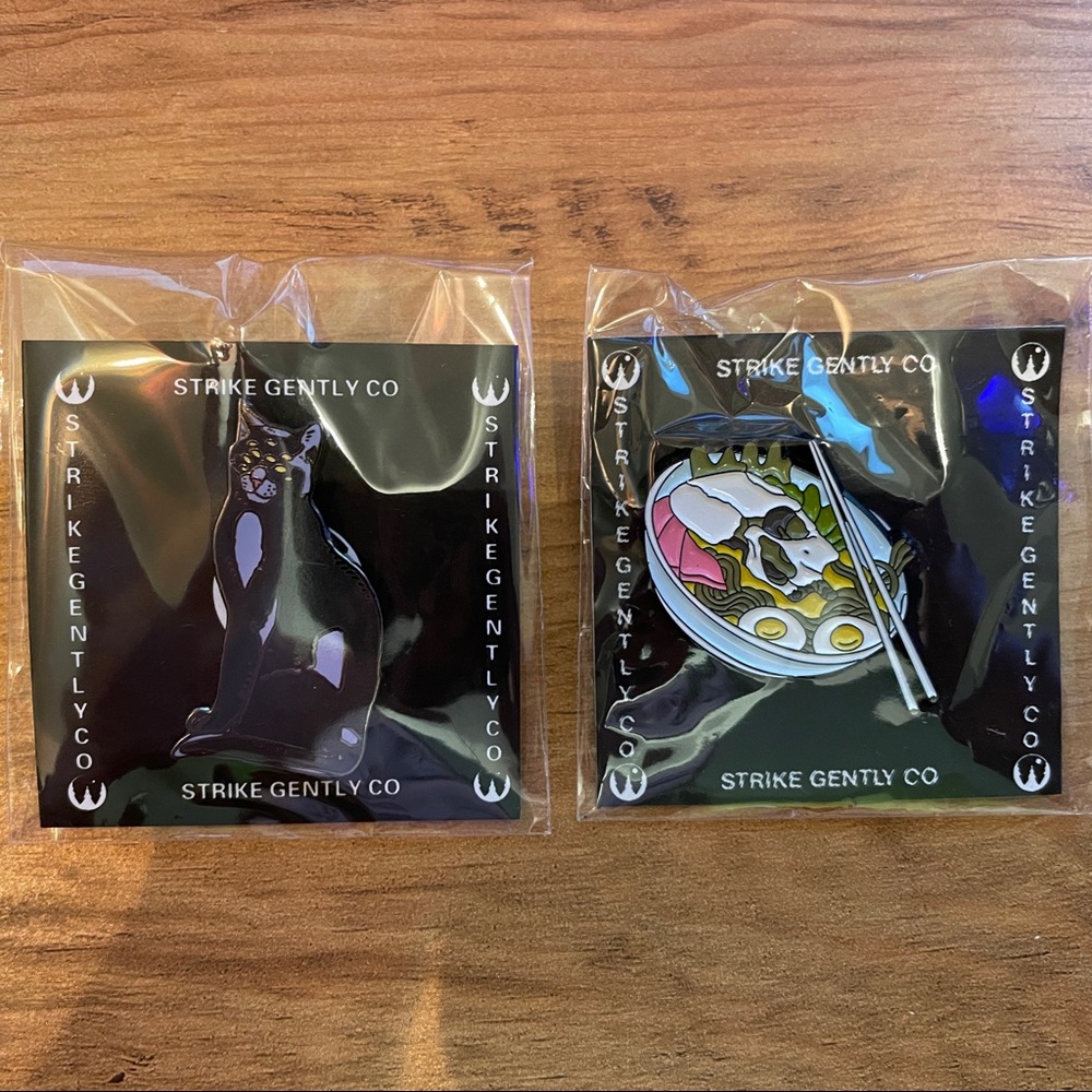 Strike Gently Co Pin 2-Pack - Cat Eyes and Skull Ramen